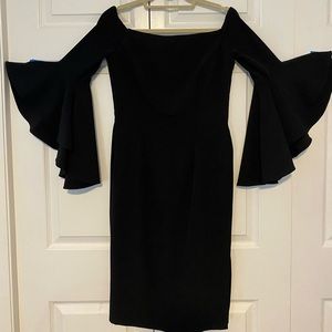 MILLY Selena Italian Cady Bell Sleeve Dress Black-excellent condition !
